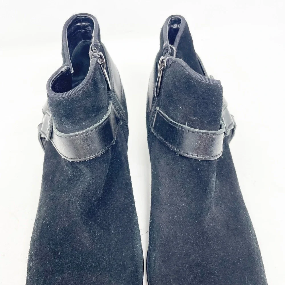 Sam Edelman Black Suede Harness Ankle Boots Size 8 Block Heel Zip Booties